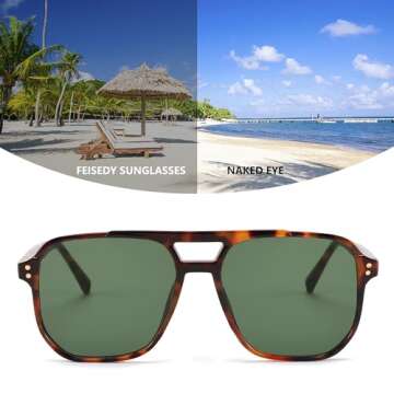 FEISEDY Retro Square Aviator Sunglasses Women Men 70s Vintage Trendy Plastic Frame Sun Glasses B2835