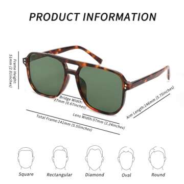 FEISEDY Retro Square Aviator Sunglasses Women Men 70s Vintage Trendy Plastic Frame Sun Glasses B2835