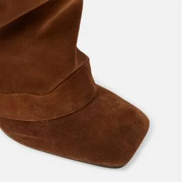 Goolita Fold Over Boots For Women, Square Toe Stiletto Heel Slouchy Knee High Boots Leather Comfortable Slip On Tall Boots