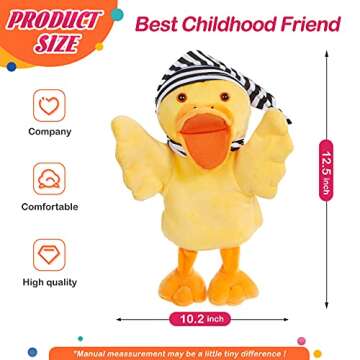 SpecialYou Duck Hand Puppet Vivid Plush Interactive Toy Yellow Hand Puppet with Movable Mouth- Hand Puppets for Kids All Ages, 12.5inches. (Duck)