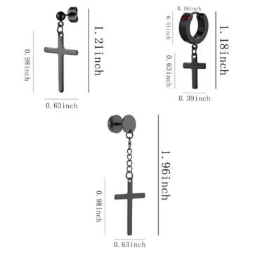 NEWITIN 9 Pairs Stainless Steel Cross Earrings for Men Hypoallergenic Earrings Unisex Punk Earrings ...