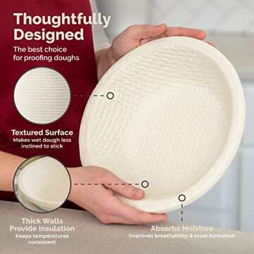 Bulka Large Round 9" 1kg Waffle Banneton Bread Proofing Basket Pressed Wood Pulp, Sourdough Proofing Basket - Non-Stick Brotform Sourdough Bread Baking Supplies, Made in Germany.