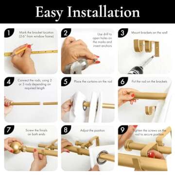 Meriville 1-Inch Diameter Ball Telescoping Double Window Treatment Curtain Rod, 48-Inch to 84-Inch, Royal Gold