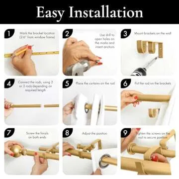 Meriville 1-Inch Diameter Ball Telescoping Double Window Treatment Curtain Rod, 48-Inch to 84-Inch, Royal Gold