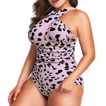 W YOU DI AN Women's Swimsuits Plus Size One Piece Tummy Control Ruched Full Lined Swimsuit Front Cross Backless Bathing Suit