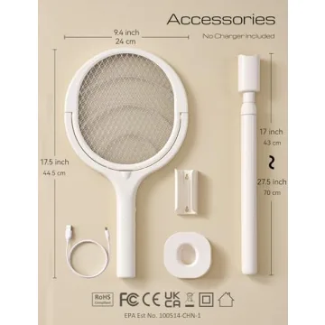 Rotating Head Rechargeable Fly Swatter Electric Fly Swatter Racket Bug Zapper Racket Indoor Bug Zapper Indoor Fly Zapper Repellent Fruit Fly Trap Mosquito Zapper, with a Telescopic Extension