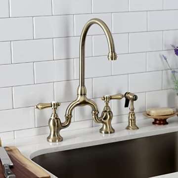 Kingston Brass KS7797BALBS Heirloom Bridge Kitchen Faucet, Brushed Brass