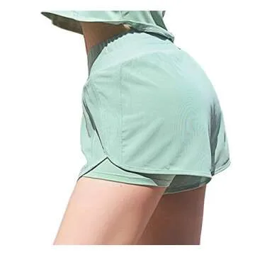 EDENCOMERS Women's Running Shorts,Relaxed Fit and Mid-Rise Waist Training Shorts Light Green