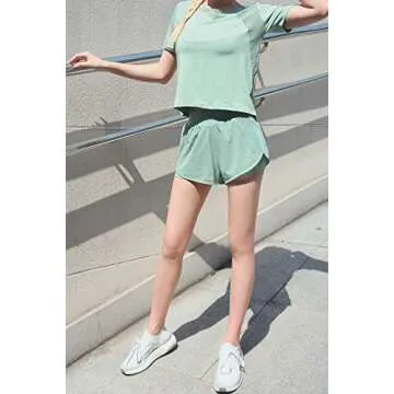 EDENCOMERS Women's Running Shorts,Relaxed Fit and Mid-Rise Waist Training Shorts Light Green