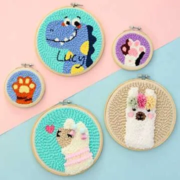RuiyiF Latch Hook Kits for Adult Beginner with Pattern Easy, DIY Rug Hooking Kit for Kids Young Girls Over 6 with Frame, Needle, Cloth, 7.5 x 7.5 Inch