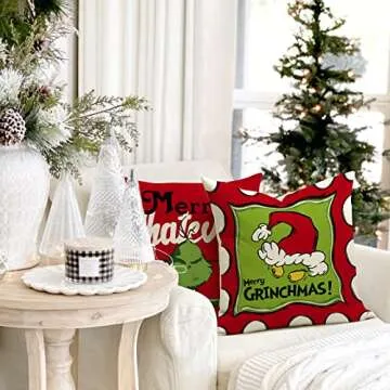 HIMATAID Christmas Pillow Covers Set of 4 Grinch Decor