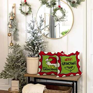 HIMATAID Christmas Pillow Covers 18x18 Set of 4 for Grinchmas Christmas Decorations Throw Pillow Covers Merry Grinchmas Christmas Pillows Xmas Farmhouse Decor for Porch Decor,Couch,Bed