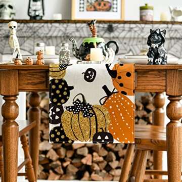 Artoid Mode Halloween Jack-O-Lantern Pumpkin Table Runner, Holiday Kitchen Dining Table Decoration f...