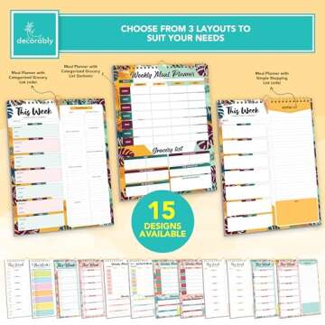 Decorably 52 Sheets Tropical Summer Undated Meal Planner Pad With Grocery List Minimalist, 7x10in Sp...