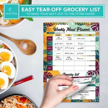 Decorably 52 Sheets Tropical Summer Undated Meal Planner Pad With Grocery List Minimalist, 7x10in Spring-Bound Meal Planning Notepad