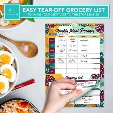 Decorably 52 Sheets Tropical Summer Undated Meal Planner Pad With Grocery List Minimalist, 7x10in Spring-Bound Meal Planning Notepad