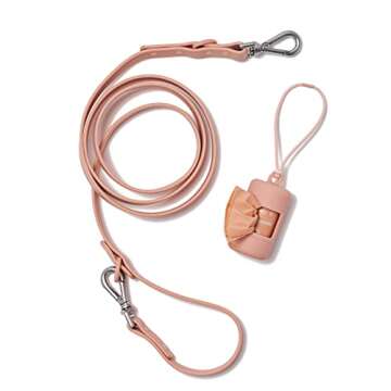 Wild One Nylon Adjustable Length Leash 5.5 Feet and Poop Bag Carrier Set, Waterproof, Odor Resistant, Pink