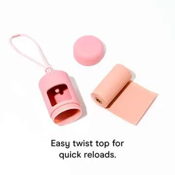 Wild One Nylon Adjustable Length Leash 5.5 Feet and Poop Bag Carrier Set, Waterproof, Odor Resistant, Pink