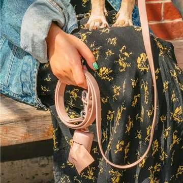 Wild One Nylon Adjustable Length Leash 5.5 Feet and Poop Bag Carrier Set, Waterproof, Odor Resistant, Pink