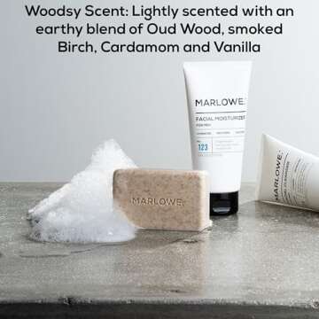 MARLOWE. No. 102 Men's Body Scrub Soap 7 oz, Earthy Oud Wood Scent, Best Exfoliating Bar for Men, Made with Natural Ingredients, Apricot Seed Powder, Shea Butter, Olive Oil, Green Tea Extracts