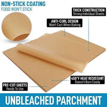 Zulay Kitchen 200 Pcs Parchment Paper Sheets - 12x16 Inches Unbleached Non-Stick Baking Paper For Ov...