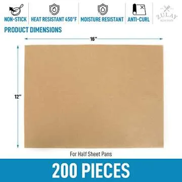 Zulay Kitchen 200 Pcs Parchment Paper Sheets - 12x16 Inches Unbleached Non-Stick Baking Paper For Oven - Precut Parchment Paper For Baking, Air Fryer, Steaming, Cookies, Bread - Fits Half Sheet Pans