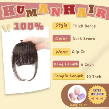 DinkyTims Clip in Bangs 100% Real Human Hair Bangs Hair Clip Fake Bangs,Clip on Bangs for Women Faux...