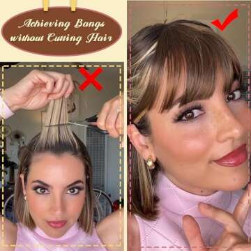 DinkyTims Clip in Bangs 100% Real Human Hair Bangs Hair Clip Fake Bangs,Clip on Bangs for Women Faux Bangs Clip in Hair extensions/Pieces with Hair Roller(5.5 * 6 Inch, Dark Brown)