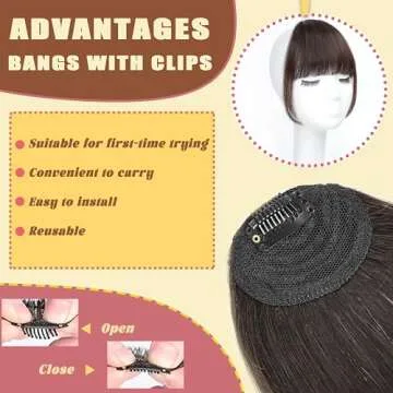 DinkyTims Clip in Bangs 100% Real Human Hair Bangs Hair Clip Fake Bangs,Clip on Bangs for Women Faux Bangs Clip in Hair extensions/Pieces with Hair Roller(5.5 * 6 Inch, Dark Brown)