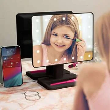 Aduro Vanity Mirror Makeup Mirror With Lights And Wireless Speaker, U-Reflect Beauty LED Wireless Swivel Smart Home Audio Mirror With Tray (Black)