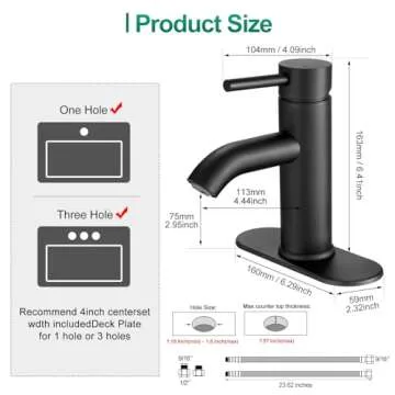 VOTON Black Bathroom Faucet Single Handle Matte Black Bathroom Sink Faucet Rv Lavatory Vessel Faucet for Bathroom Faucet 1 or 3 Hole with Deck Plate