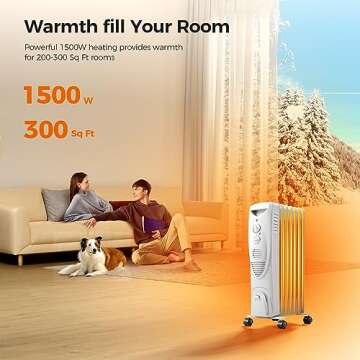 Kismile 1500W Oil Filled Radiator Heater, Portable Electric Heater with 3 Heat Settings, Adjustable ...