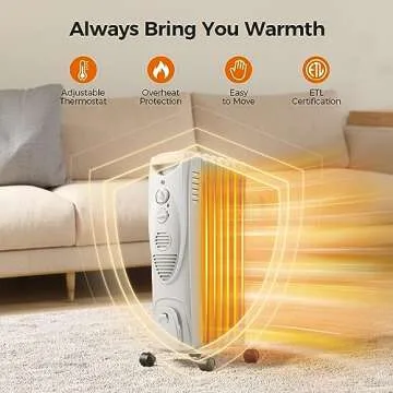 Kismile 1500W Oil Filled Radiator Heater, Portable Electric Heater with 3 Heat Settings, Adjustable Thermostat, Overheat & Tip-Over Protection, Oil Heaters for Indoor Use (Grey)