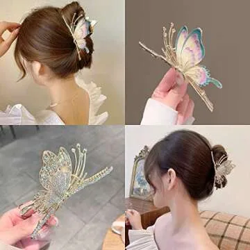 6 Pcs Hair Claw Clips for Women, Large Strong Metal Butterfly Hair Clips Flower Hair Clips for Women Thick Hair