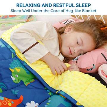 Sivio Weighted Blanket,Cotton and Minky Fleece Throw Blanket with Beads, Reversible Heavy Blanket, 3lbs 36x48 Inch, Blue Dinosaur