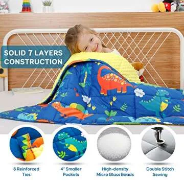Sivio Weighted Blanket,Cotton and Minky Fleece Throw Blanket with Beads, Reversible Heavy Blanket, 3lbs 36x48 Inch, Blue Dinosaur