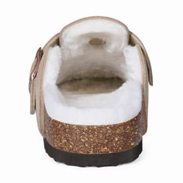 KIDMI Women's Fur Lined Suede Clogs Fuzzy Cork Footbed Mules Slip On Winter Potato Shoes, Taupe 42 (Size 10-10.5)