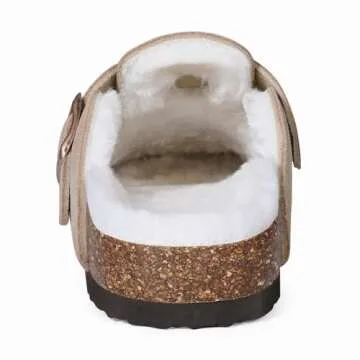 KIDMI Women's Fur Lined Suede Clogs Fuzzy Cork Footbed Mules Slip On Winter Potato Shoes, Taupe 42 (Size 10-10.5)
