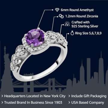 Gem Stone King 925 Sterling Silver 6MM Round Cut Gemstone Birthstone Engagement Anniversary Ring For...