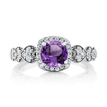 Gem Stone King 925 Sterling Silver 6MM Round Cut Gemstone Birthstone Engagement Anniversary Ring For Women | Available In Size 5, 6, 7, 8, 9
