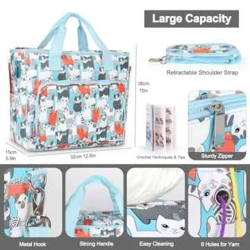 Katech Upgraded Crochet Bag Organizer Yarn Storage Bag with Beginner Crochet Books, Crochet Tote Bag...