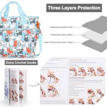 Katech Upgraded Crochet Bag Organizer Yarn Storage Bag with Beginner Crochet Books, Crochet Tote Bags Knitting Bag Yarn Bags for Crocheting Crochet Accessories Knitting Crochet Supplies (Multipocket)