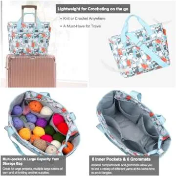 Katech Upgraded Crochet Bag Organizer Yarn Storage Bag with Beginner Crochet Books, Crochet Tote Bags Knitting Bag Yarn Bags for Crocheting Crochet Accessories Knitting Crochet Supplies (Multipocket)