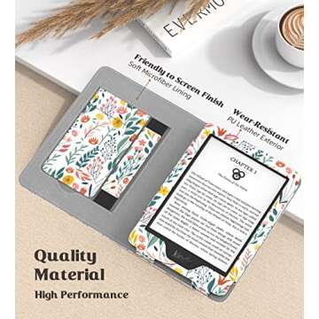 MoKo Case Fits All-New 6" Kindle (11th Generation, 2024/2022 Release)/ Kindle (10th Gen,2019)/Kindle (8th Gen, 2016), Ultra Lightweight PU Shell Cover with Auto Wake/Sleep for Kindle 2024, Flowers