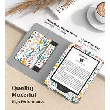 MoKo Case Fits All-New 6" Kindle (11th Generation, 2024/2022 Release)/ Kindle (10th Gen,2019)/Kindle (8th Gen, 2016), Ultra Lightweight PU Shell Cover with Auto Wake/Sleep for Kindle 2024, Flowers
