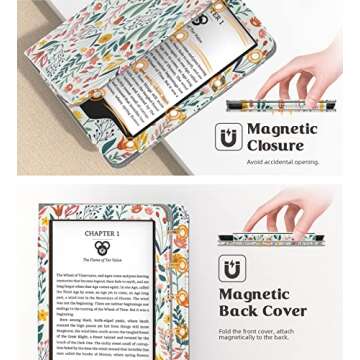 MoKo Case Fits All-New 6" Kindle (11th Generation, 2024/2022 Release)/ Kindle (10th Gen,2019)/Kindle (8th Gen, 2016), Ultra Lightweight PU Shell Cover with Auto Wake/Sleep for Kindle 2024, Flowers