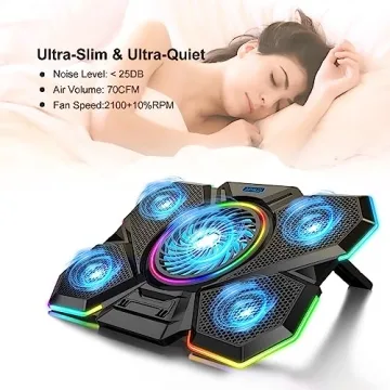 Laptop Cooling Pad with 5 Quiet Fans and LED Lights
