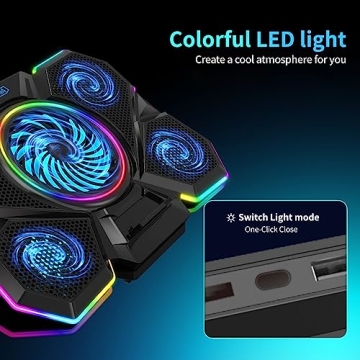 Laptop Cooling Pad with 5 Quiet Fans and LED Lights