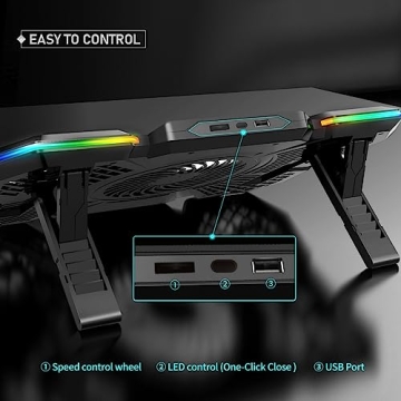 Laptop Cooling Pad with 5 Quiet Fans and LED Lights