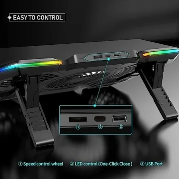 Laptop Cooling Pad with 5 Quiet Fans and LED Lights